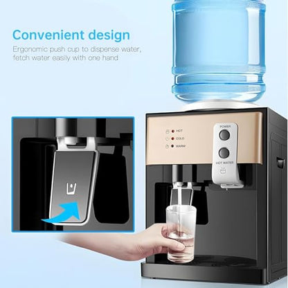 Housiwill Top-Loading Hot & Cold Water Cooler for 1.2–5 Gallon Bottles, Countertop Water Cooler Dispenser with 3 Temperature Settings & Removable Drip Tray, an Essential for Kitchen, Office, & Dorm