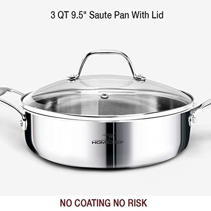HOMICHEF 14-Piece Nickel Free Stainless Steel Cookware Set Whole-Clad 3-Ply - Mirror Polished Pots And Pans Set - Healthy Cookware Set With Steamer - Non-Toxic Induction Cookware Sets