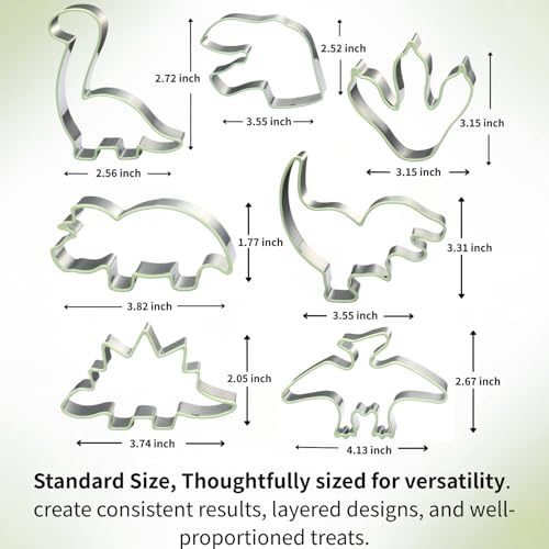 LUBTOSMN New 7 Piece Dinosaur Cookie Cutters Set with Silicone Protective Rim, Dishwasher Safe Stainless Steel Cookie Cutters for Cookies, Fondant, Sandwiches, Biscuits, Pancakes and Pastries