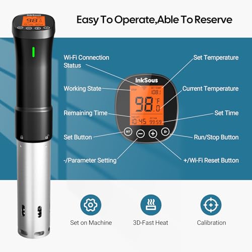 WiFi 2.4G Sous Vide Cooker, 1000W Sous Vide Machine Ultra-Quiet & 3D Fast Heating, App Control, Timer, Precise Calibration & Restaurant Chef-Level Recipes