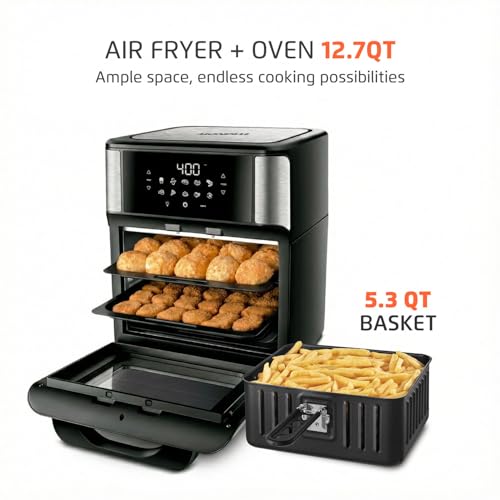 Air Fryer Oven 1800W, 12.7QT Capacity, Touchscreen Panel, Automatic Shut-Off, Toaster + Airfryer – Black & Stainless Steel – Mondial