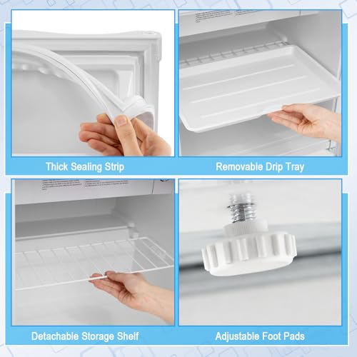 COSTWAY 1.7 Cu.Ft Mini Fridge, Compact Refrigerator w/Chiller Compartment, Adjustable Thermostat, Reversible Single Door & Low Noise, Small Refrigerator for Dorm, Office, Bedroom & Apartment (White)