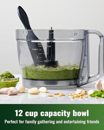 TWOMEOW Food Processor, 4 Programs & Pulse,1000W Max Power,12 Cups Total Volume for Slicing, Mincing, Dicing, Shredding, Puree, Dough and Vegetable Chopper Clean Bowl Scraper, Stainless Steel