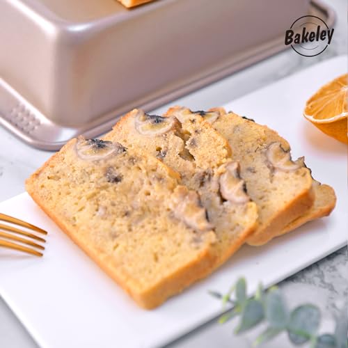 Bakeley 2Pcs - 8x4 Loaf Pan, Rectangle Baking Bread Loaf Pan Set, Non-Stick Carbon Steel, Mini Meatloaf Pan for Oven Baking, Cakes, Sourdough, Brownies, and Lasagna (8.6" x 4.8" x 2.8",Champagne Gold)