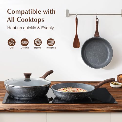 SENSARTE Nonstick Frying Pan Skillet, 12 Inch Omelette Pan with Swiss Granite Coating, Healthy Induction Cookware Chef's Pan, PFOA Free