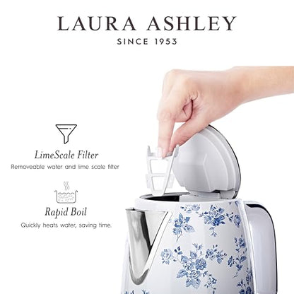 Laura Ashley Stainless Steel Electric Kettle 1.7 Liter - 1500W Rapid Boil Electric Kettles for Boiling Water - Electric Tea Kettles Automatic Shut Off - Overheat & Boil Dry Protection Jug Kettle