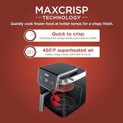 Ninja XL Air Fryer with MaxCrisp | 6.5 QT Capacity | 6-in-1 Max Crisp, Air Fry, Roast, Bake, Reheat & Dehydrate | 450°F Temp | 1750 Watts | Nonstick Basket, Crisper Plate & Recipe Guide | Grey | AF181