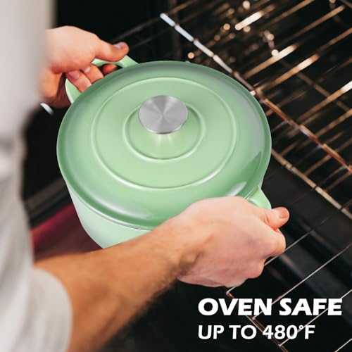 3QT Dutch Oven Pot with Lid, Leonyo 3 Quart Enameled Cast Iron Dutch Oven for Sourdough Bread Baking, Heavy Duty Cookware for Braising, Stews, Roasting, Pistachio Green
