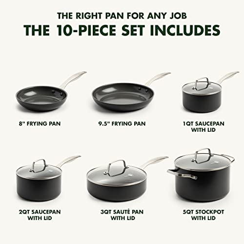 GreenPan Canterbury 10 Piece Cookware Pot and Pans Set, Hard Anodized PFAS-Free Healthy Ceramic Nonstick, Stainless Steel Handles, Versatile Cooking Essentials, Dishwasher & Oven Safe, Clay
