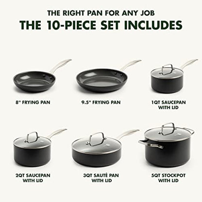 GreenPan Canterbury 10 Piece Cookware Pot and Pans Set, Hard Anodized PFAS-Free Healthy Ceramic Nonstick, Stainless Steel Handles, Versatile Cooking Essentials, Dishwasher & Oven Safe, Clay