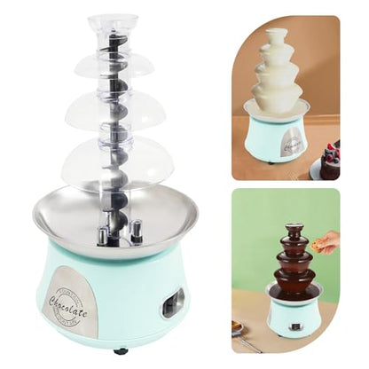 GDIFLS 4-Tier Chocolate Fountains Blue - Commercial Chocolate Melter with Stainless Steel Basin, 110V Party Fondue Fountain for Weddings, Birthdays & Events (Baby Blue, 17" Height) (BABY BLUE)