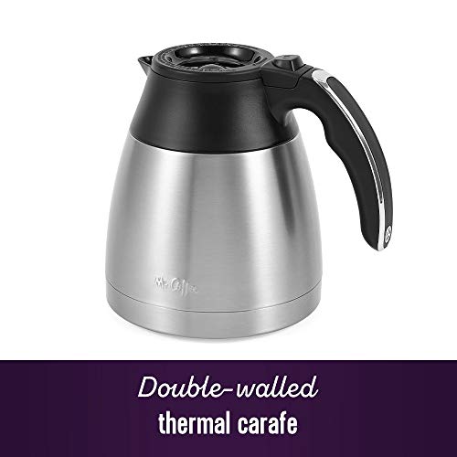 Mr. Coffee 10-Cup Programmable Coffee Maker, Insulated Thermal Carafe, Brew Strength Selection, Brew Now or Later, Stainless Steel