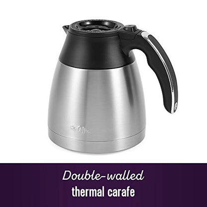Mr. Coffee 10-Cup Programmable Coffee Maker, Insulated Thermal Carafe, Brew Strength Selection, Brew Now or Later, Stainless Steel