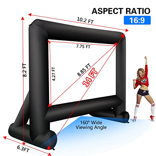 GZKYYLEGS Inflatable Projector Screen 14ft Inflatable Movie Screen Outdoor with Air Blower and Storage Bag, Easy Set up, Front and Rear Projection for Outdoor Movie Night Backyard Pool Fun