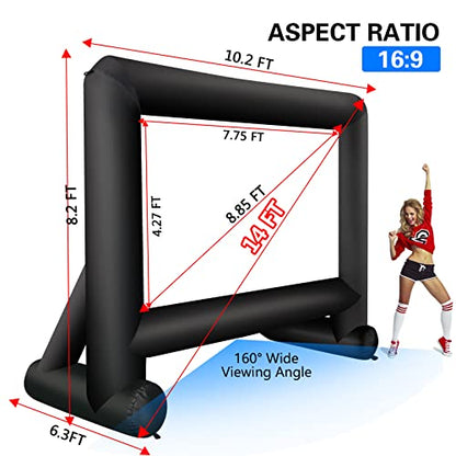 GZKYYLEGS Inflatable Projector Screen 14ft Inflatable Movie Screen Outdoor with Air Blower and Storage Bag, Easy Set up, Front and Rear Projection for Outdoor Movie Night Backyard Pool Fun