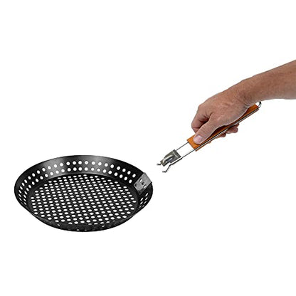 12" Non-Stick Grilling Skillet with Removable Handle - Large Grill Pan & Deep Fryer Strainer Basket for Seafood & Vegetables - Indoor & Outdoor BBQ Grill & Restaurant Use by Mr. Bar-B-Q 06750X