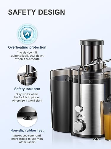 Juicer Machine, 800W Centrifugal Juicer Extractor with Wide Mouth for Fruit Vegetable, Easy to Clean, Stainless Steel, BPA-free (Black)