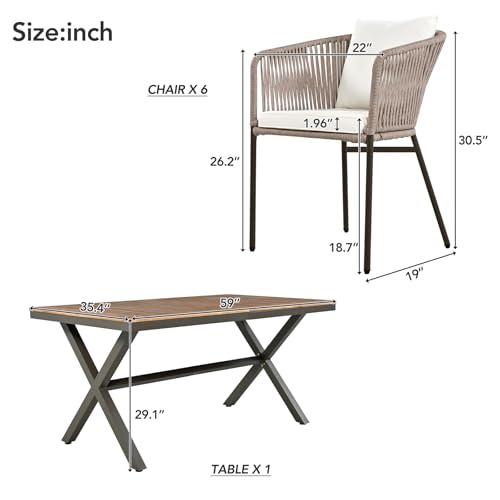 7-Piece Patio Dining Set for 6, Outdoor Patio Furniture Set, Beige