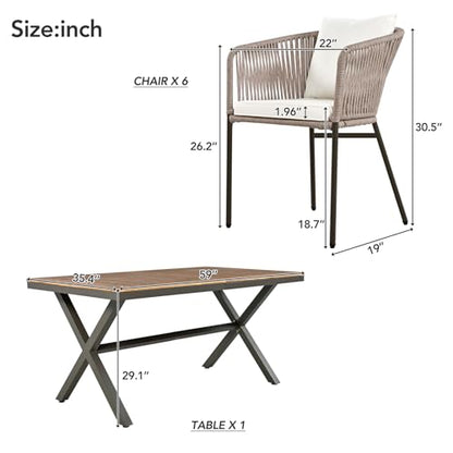 7-Piece Patio Dining Set for 6, Outdoor Patio Furniture Set, Beige
