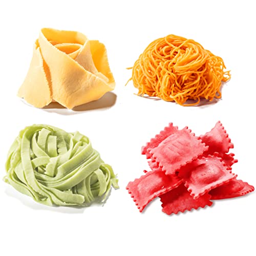 Pasta Maker Deluxe Set- Stainless Steel Machine w 3 Interchangeable Attachments- Make 5 Different Pastas- Spaghetti Fettuccini Angel Hair Ravioli Lasagnette- Durable Cutters for Adjustable Thicknesses