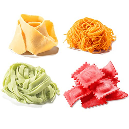 Pasta Maker Deluxe Set- Stainless Steel Machine w 3 Interchangeable Attachments- Make 5 Different Pastas- Spaghetti Fettuccini Angel Hair Ravioli Lasagnette- Durable Cutters for Adjustable Thicknesses