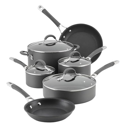 Circulon Radiance Hard-Anodized Nonstick Cookware Set, Kitchen Pots and Pans Set, 10-Piece, Gray