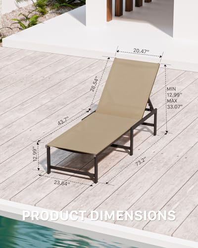 WOAJNQO Chaise Lounge Chair Outdoor,Aluminum Patio Lounge Chairs,Lounge Chairs with 5 Adjustable Backrest for Outside Beach Lawn and Backyard,Khaki