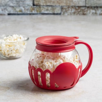 1.5 qt Borosilicate Glass Microwave Popcorn Maker, Red