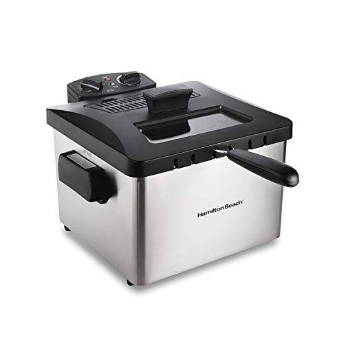 Hamilton Beach Electric Deep Fryer with Basket and Lid, 4.5 Liters / 19 Cups Oil Capacity, Temperature Control, View Window, Professional Style, 1800 Watts, Stainless Steel (35035A)