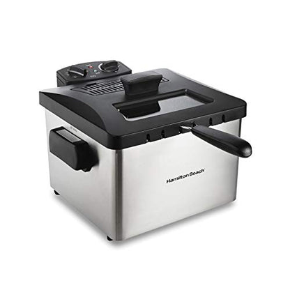 Hamilton Beach Electric Deep Fryer with Basket and Lid, 4.5 Liters / 19 Cups Oil Capacity, Temperature Control, View Window, Professional Style, 1800 Watts, Stainless Steel (35035A)
