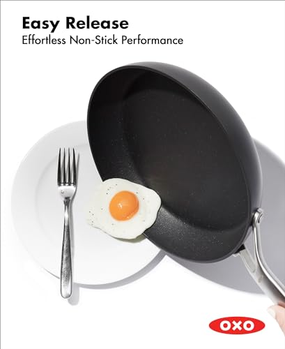 OXO Professional 12" Frying Pan Skillet, Hard Anodized Ceramic Nonstick Cookware PFAS-Free, Induction Suitable, Stainless Steel Handles, Diamond Reinforced Coating, Dishwasher Safe, Oven Safe, Black