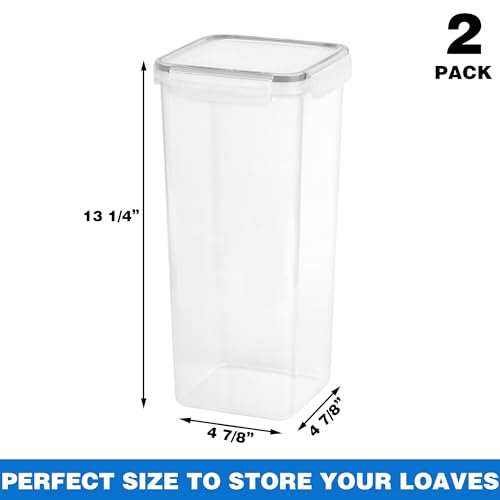 Tiawudi 2 Pack Bread Box, Plastic Bread Container, Bread Storage for Kitchen Counter, Bread Keeper with Airtight Lid, Tall Bread Saver, Sandwich Bread Holder, 5.6 Qt / 5.3L Each