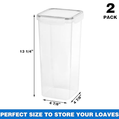Tiawudi 2 Pack Bread Box, Plastic Bread Container, Bread Storage for Kitchen Counter, Bread Keeper with Airtight Lid, Tall Bread Saver, Sandwich Bread Holder, 5.6 Qt / 5.3L Each