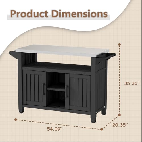 EasyUp Outdoor Storage Cabinet,Patio Storage Table, Bar Table with Wheels,Outdoor Bar Cart for Patio, Poolside and Backyard,Black
