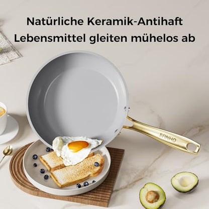 Sanho 12 Inch Nonstick Frying Pan, Diamond-Titanium Ceramic Coating PFAS/PFOA Free, Oven & Dishwasher Safe Skillet, Induction Compatible with Cool Touch PVD Handle