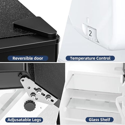 Antarctic Star Mini Fridge with Freezer, Double Door Compact Refrigerator, Adjustable Thermostat, Small Fridge for Bedroom Office Dorm Apartment,2.45 Cu.Ft,Black