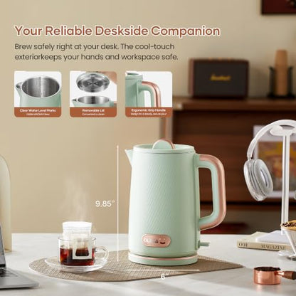 OLEGA Electric Kettle: 1200W Fast Boil Electric Water Kettles, 1.5L Double Wall Stainless Steel Tea Kettle, Auto Shut-Off, BPA-Free Hot Water Boiler Teapot for Coffee & Tea -Ligth Green