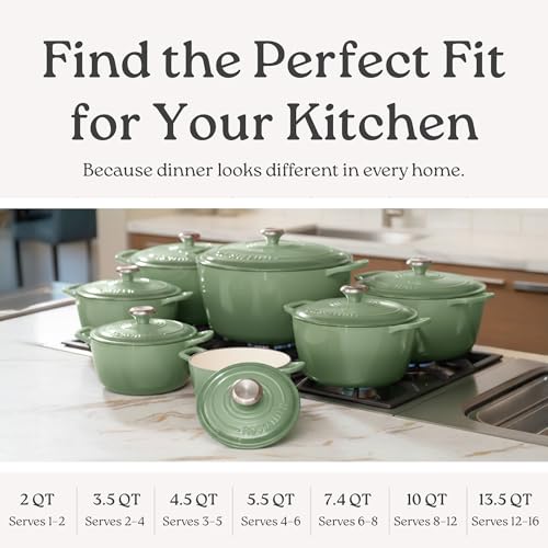ROSSALLINI Signature Enameled Cast Iron Dutch Oven, Non-Stick Serving Pot with Tight Fitting Lid for Perfect Roasting, Baking, Sauteing, and Bread Making | 2Q (1.9L) - Red