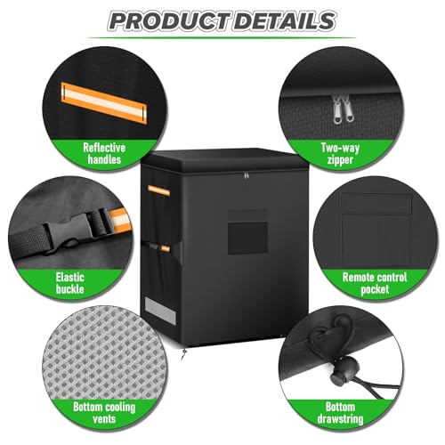 ZUYIYI Chest Freezer Covers, Outdoor Freezer Protector for 5 Cubic Feet, 420D Oxford Waterproof Full Cover Deep Freezer Covers with Top Cover for Open, Zipper Pocket 28"L x 23"W x 34"H, Black