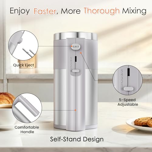 CHIDOLL 600W Hand Mixer, 5-Speed Electric Hand Held Mixer for Baking, Lightweight Stainless Steel Hand Beaters *2 & Dough Hooks*2 with Eject Button, Kitchen Mixer for Cream, Cookies, Dough