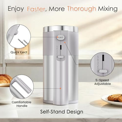 CHIDOLL 600W Hand Mixer, 5-Speed Electric Hand Held Mixer for Baking, Lightweight Stainless Steel Hand Beaters *2 & Dough Hooks*2 with Eject Button, Kitchen Mixer for Cream, Cookies, Dough