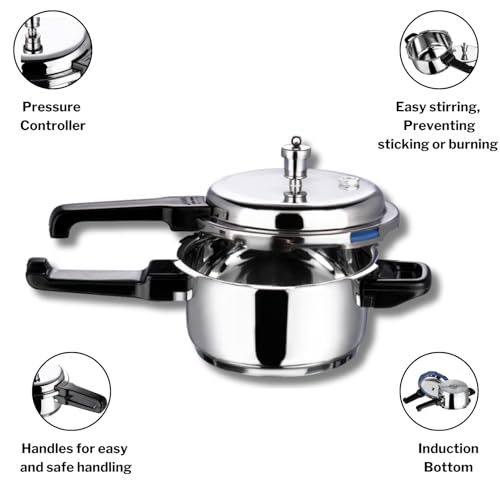 Vinod V-2L Stainless Steel Sandwich Bottom Pressure Cooker, 2-Liter,Silver,Medium