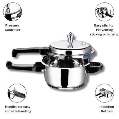 Vinod V-2L Stainless Steel Sandwich Bottom Pressure Cooker, 2-Liter,Silver,Medium
