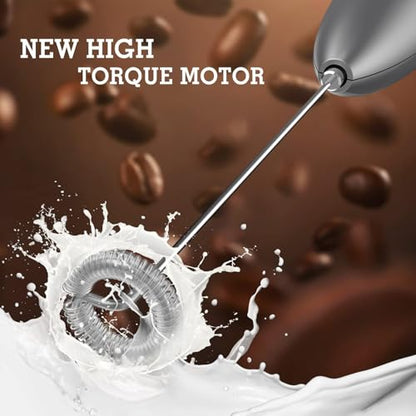 SIMPLETASTE Milk Frother Handheld Electric Foam Maker, Drink Mixer with Stainless Steel Whisk for Cappuccino, Bulletproof Coffee, Latte, Gray, with Stand, Battery Operated