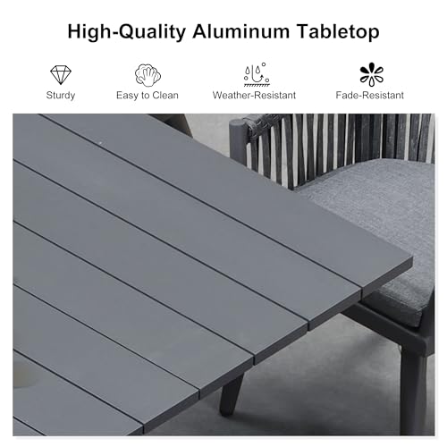 PURPLE LEAF 11 Pieces Patio Dining Set with Outdoor Aluminium Dining Table and Woven Rattan Chairs Modern Metal Furniture Cushions Sets for Garden Yard Indoor Decor Kitchen Grey