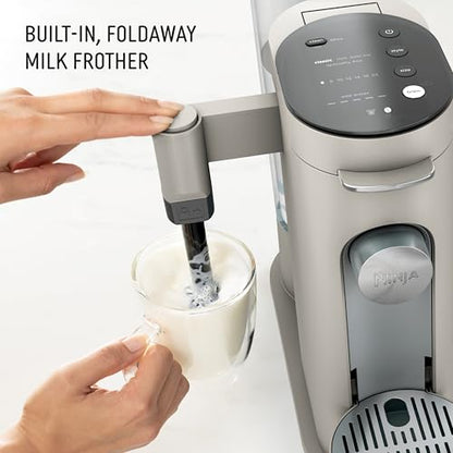 Ninja Pod and Grounds Specialty Single Serve Coffee Maker, K-Cup Pod Compatible, Brews, Compact Design, Built-in Milk Frother, 56 Ounces Reservoir, 6 Ounces Cup to 24 Ounces Mug Sizes, Stone, PB051ST