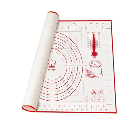 Silicone Pastry Baking Mat 16x24 Inch Large - Non-Stick Non-Slip Dough Rolling Mat with Measurement Markings for Kneading Pie Pizza Cookies Fondant Making Kitchen Counter Pad