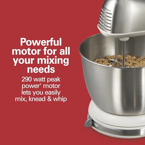 Hamilton Beach Classic Stand and Hand Mixer, 4 Quarts, 6 Speeds with QuickBurst, Bowl Rest, 290 Watts Peak Power, White (64655)