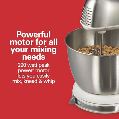Hamilton Beach Classic Stand and Hand Mixer, 4 Quarts, 6 Speeds with QuickBurst, Bowl Rest, 290 Watts Peak Power, White (64655)