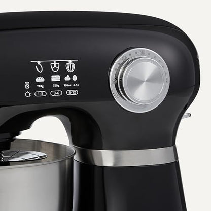 Amazon Basics Tilt-Head Stand Mixer with 5.3Qt Bowl, Dough Hook, Beater and Whisk, 12 Speeds, 350W, Black